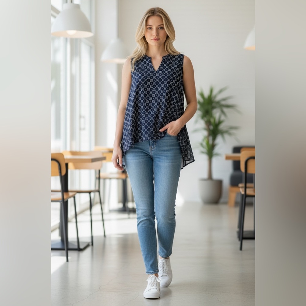 Christina B Hi‑Low Sleeveless Top Large NWT | Flowy Breezy Elegant Silhouette